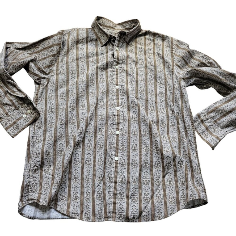 Tasso Elba Shirt Mens Medium Beige Paisley Long Sleeve Button Up